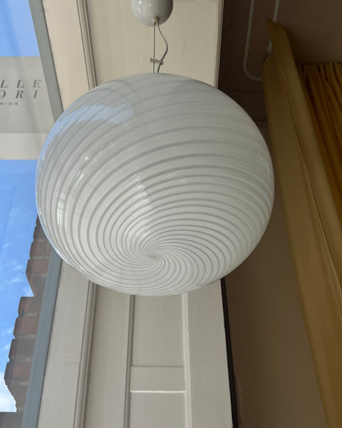 Vintage Murano oval white swirl ceiling lamp (D40)