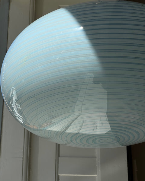Vintage oval blue / white swirl Murano ceiling lamp (D50)
