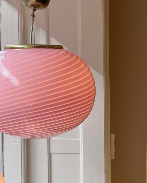 Vintage oval pink swirl Murano ceiling lamp (D40)