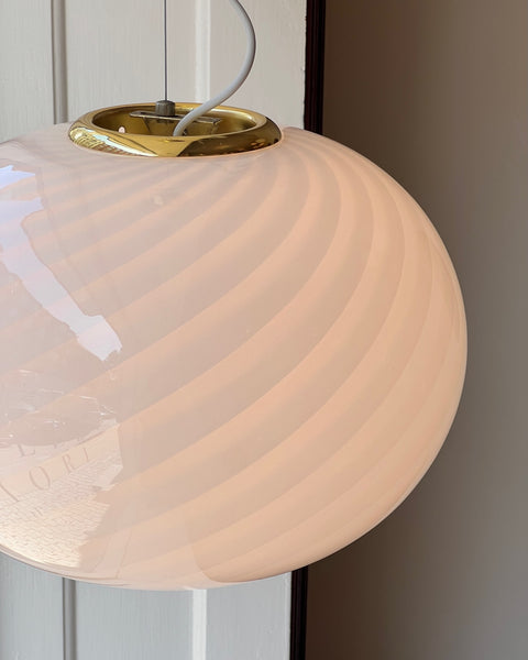 Vintage Murano white swirl oval ceiling lamp (D40)