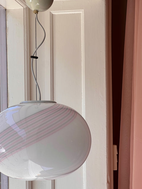 Vintage oval Murano light pink/white/grey swirl ceiling lamp (D40)