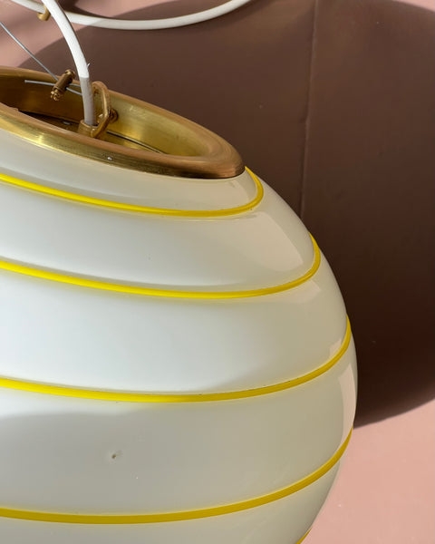 Vintage Murano oval yellow / white swirl ceiling lamp (D35)