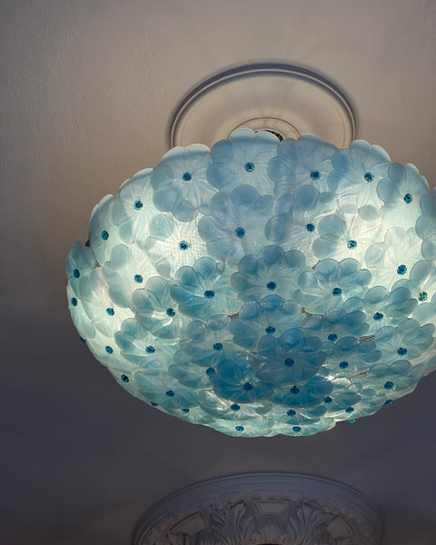 Large vintage blue Murano flower ceiling/wall lamp (D60)