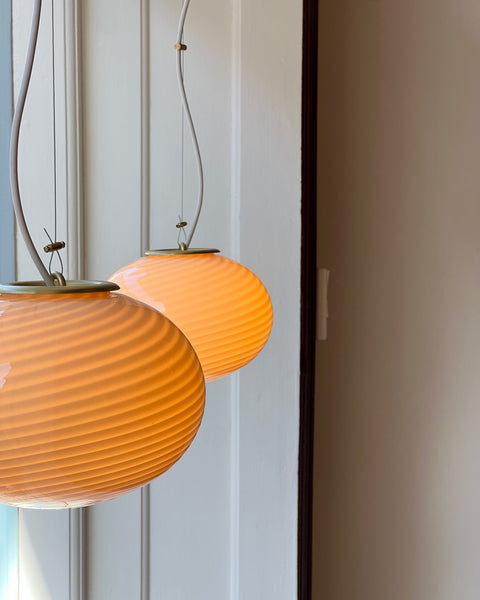 Vintage yellow swirl Murano oval ceiling lamp (D22) (2 available)