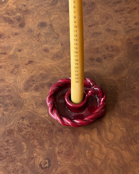 Vintage red twisted ceramic candle holder