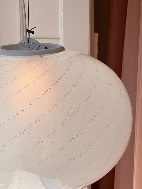 Large vintage oval silver/white swirl Murano ceiling lamp (D50)