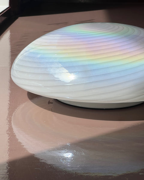 Vintage iridescent white swirl Murano ceiling/wall lamp (D38)