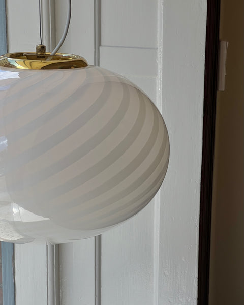 Vintage Murano oval white swirl ceiling lamp (D40)