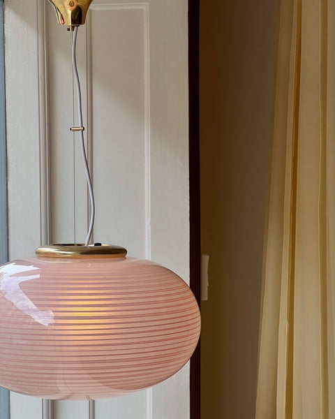 Vintage oval pink / white swirl Murano ceiling lamp (D50)