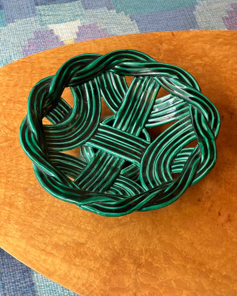 Vintage green ceramic basket