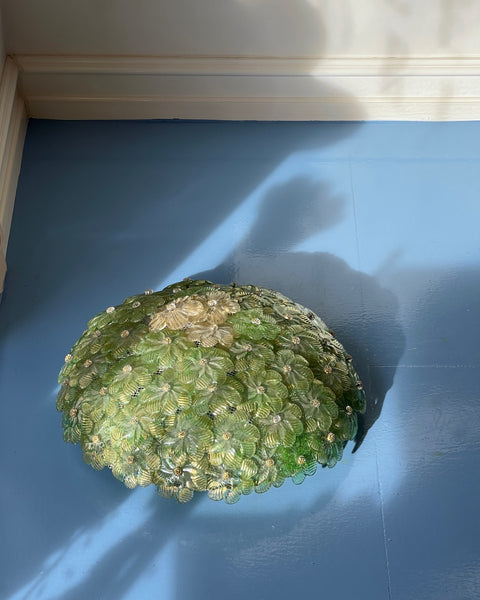 Vintage green/golden Murano flower ceiling/wall lamp (D46)