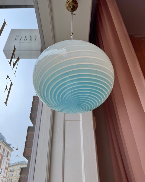 Vintage Murano oval blue swirl ceiling lamp (D40)