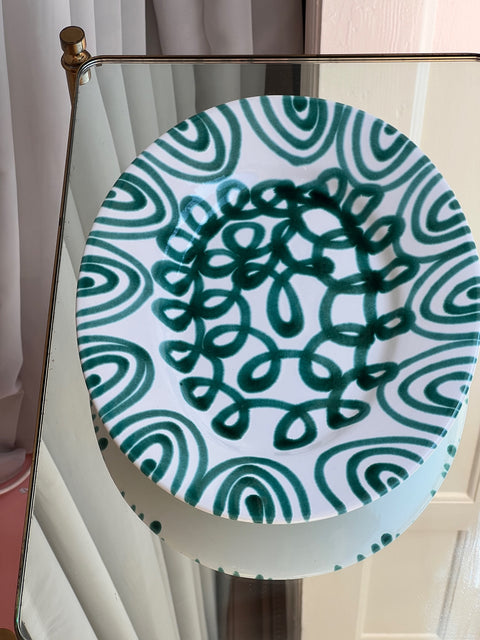 Vintage green / white ceramic dish