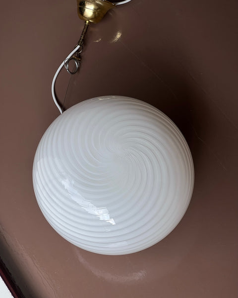 Vintage Murano oval white swirl ceiling lamp (D32)