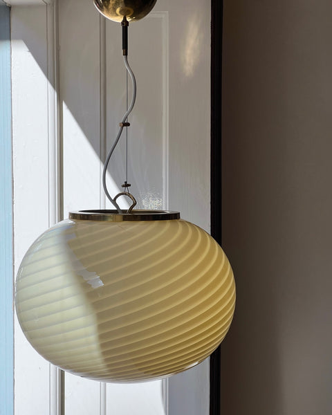 Vintage oval yellow swirl Murano ceiling lamp (D40)