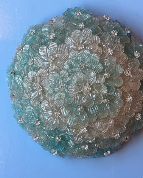 Vintage blue/clear/golden Murano flower ceiling/wall lamp (D34)
