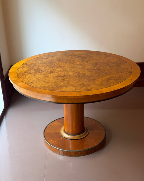 Vintage round lacquered burl wood dining table