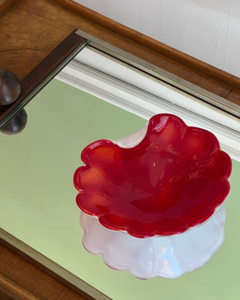 Vintage red / white Murano shell bowl