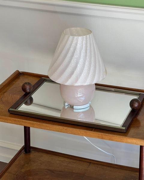 Vintage light pink with silver shimmer Murano mushroom table lamp