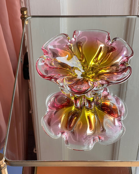 Vintage yellow/pink Murano flower bowl