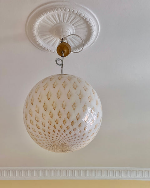 Vintage round white/gold dotted Murano ceiling lamp (D40)