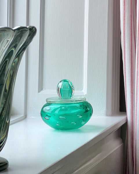 Vintage large green Murano bonbonniere