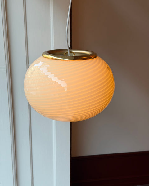 Vintage oval yellow swirl Murano ceiling lamp (D35)