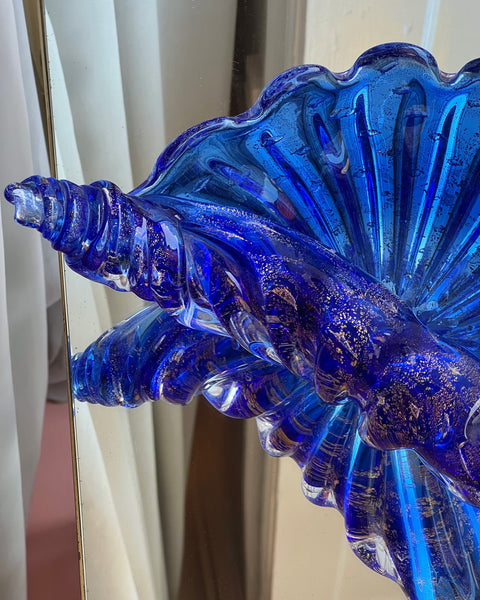 Vintage golden blue Murano shell bowl