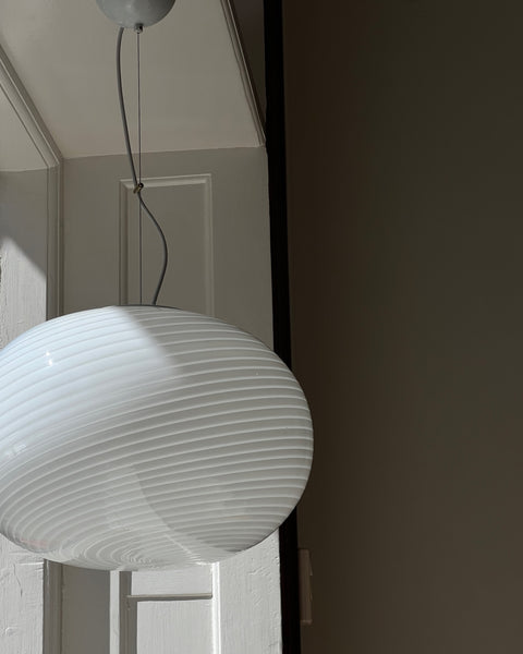 Vintage Murano oval white swirl ceiling lamp (D48)