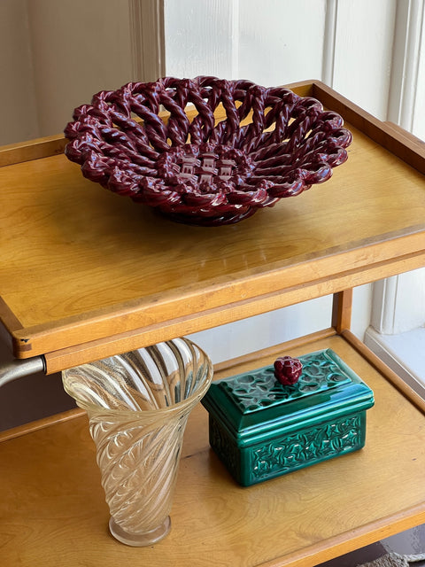 Vintage red ceramic basket