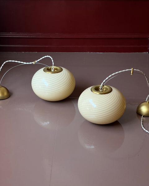 Vintage yellow swirl Murano oval ceiling lamp (D22)