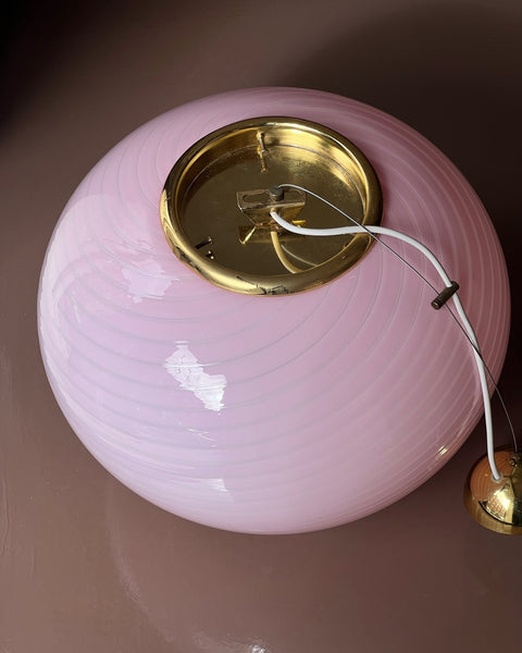 Vintage oval pink swirl Murano ceiling lamp (D46)