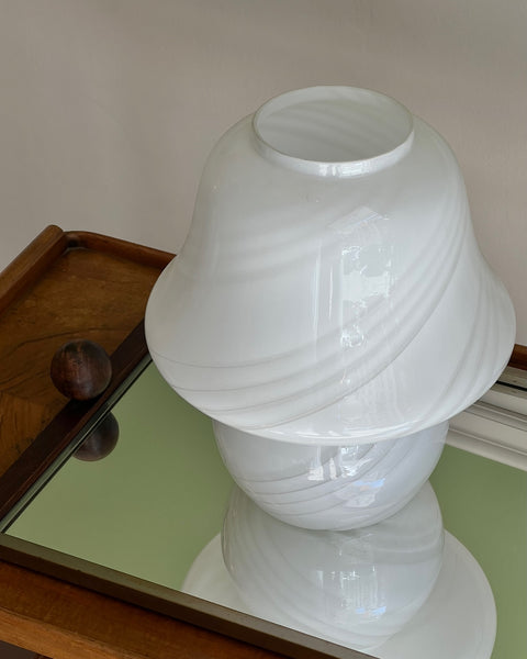 Vintage white swirl Murano mushroom table lamp