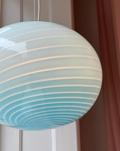 Vintage Murano oval blue swirl ceiling lamp (D40)
