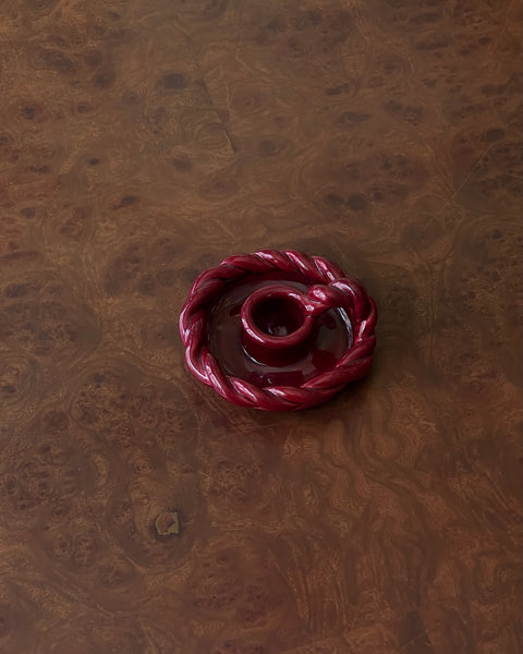 Vintage red twisted ceramic candle holder