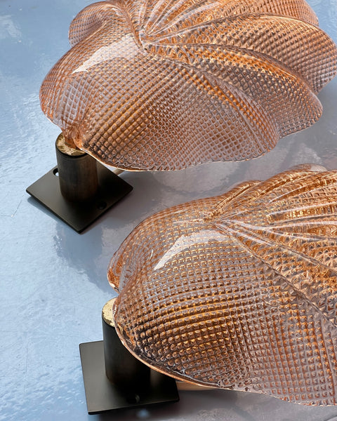Pair of vintage pink Murano shell wall lamps