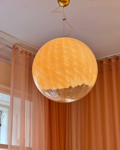 Large vintage golden clear Murano ceiling lamp (D50)