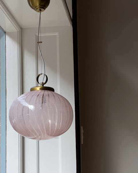 Vintage oval pink/clear Murano latticino ceiling lamp (D35)