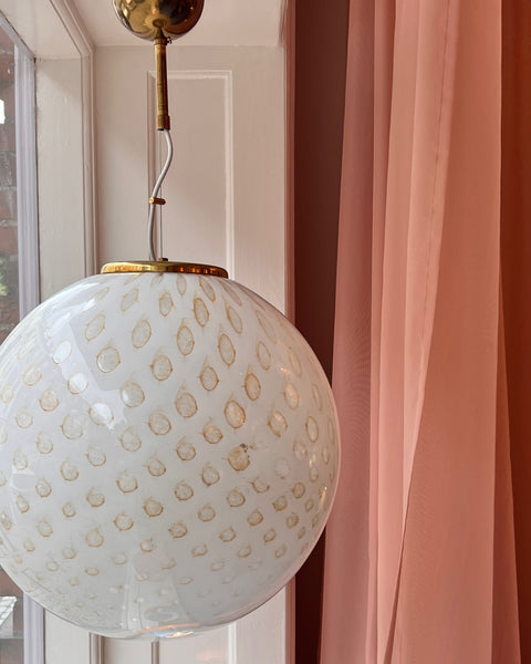 Vintage round white/gold dotted Murano ceiling lamp (D45)