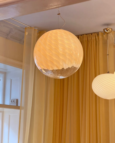 Large vintage golden clear Murano ceiling lamp (D50)