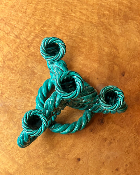 Vintage green twisted ceramic candle holder