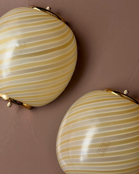 Vintage Murano yellow / white blured swirl wall lamp