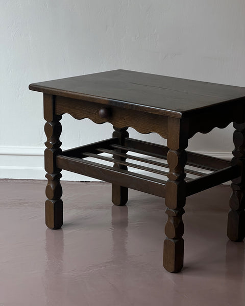 Vintage wooden side table with wavy/scalloped details