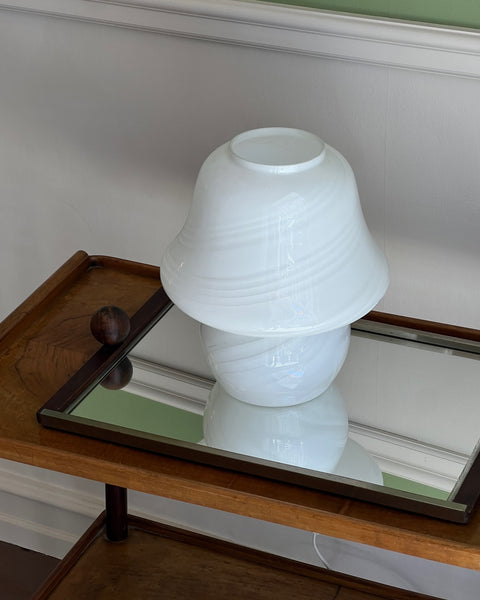 Vintage white swirl Murano mushroom table lamp
