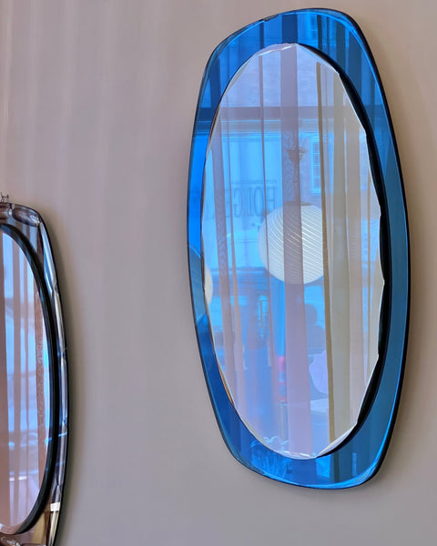 Vintage Italian mirror with blue faceted mirror frame