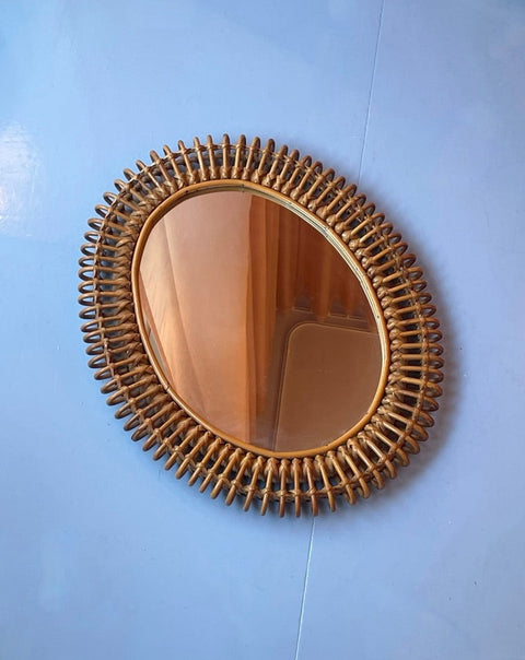 Vintage Italian mirror with rattan frame