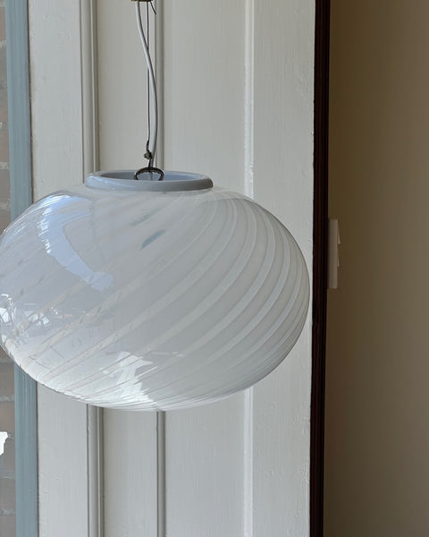 Vintage Murano oval white swirl ceiling lamp (D40)