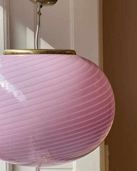 Vintage oval pink swirl Murano ceiling lamp (D40)