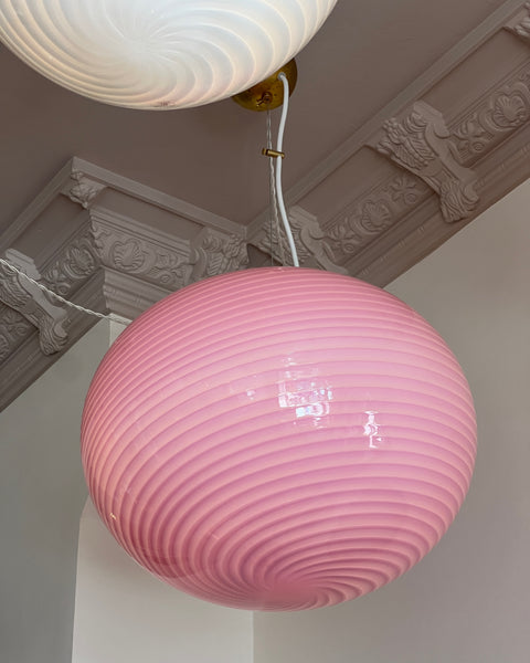Vintage oval pink swirl Murano ceiling lamp (D46)