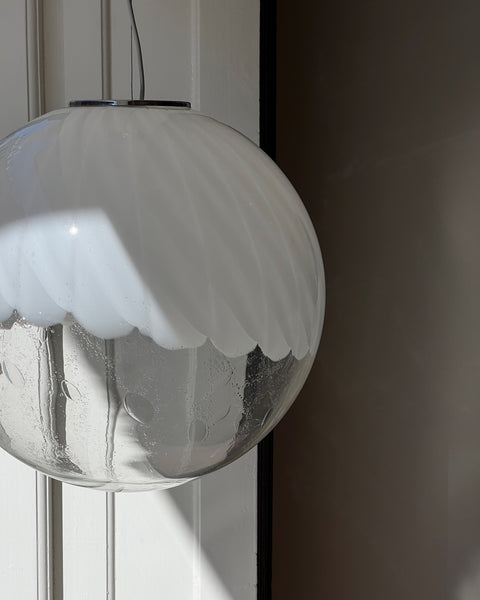 Large vintage white clear Murano ceiling lamp (D50)